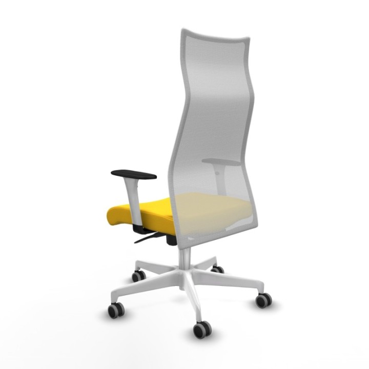 Albacete malla sincro malla blanca similpiel amarillo brazos blancos base blanca ruedas 65mm engomadas