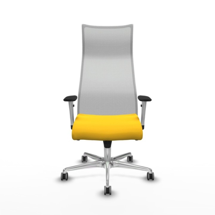 Albacete malla sincro malla blanca similpiel amarillo brazos blancos base aluminio ruedas 65mm engomadas