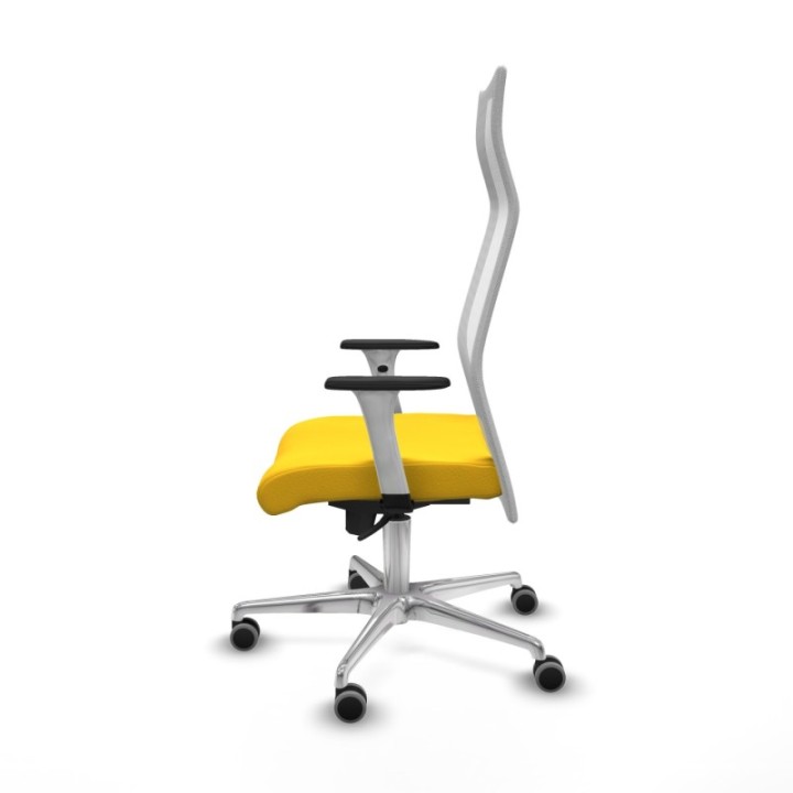 Albacete malla sincro malla blanca similpiel amarillo brazos blancos base aluminio ruedas 65mm engomadas