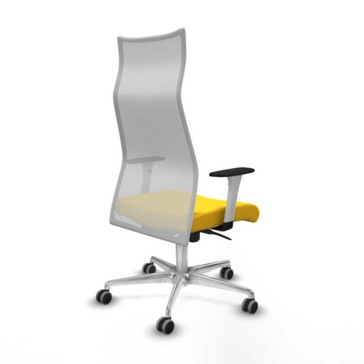 Albacete malla sincro malla blanca similpiel amarillo brazos blancos base aluminio ruedas 65mm engomadas