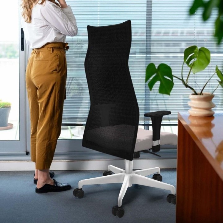 Albacete malla sincro malla blanca similpiel amarillo brazos 1D base blanca ruedas 65 mm nailon