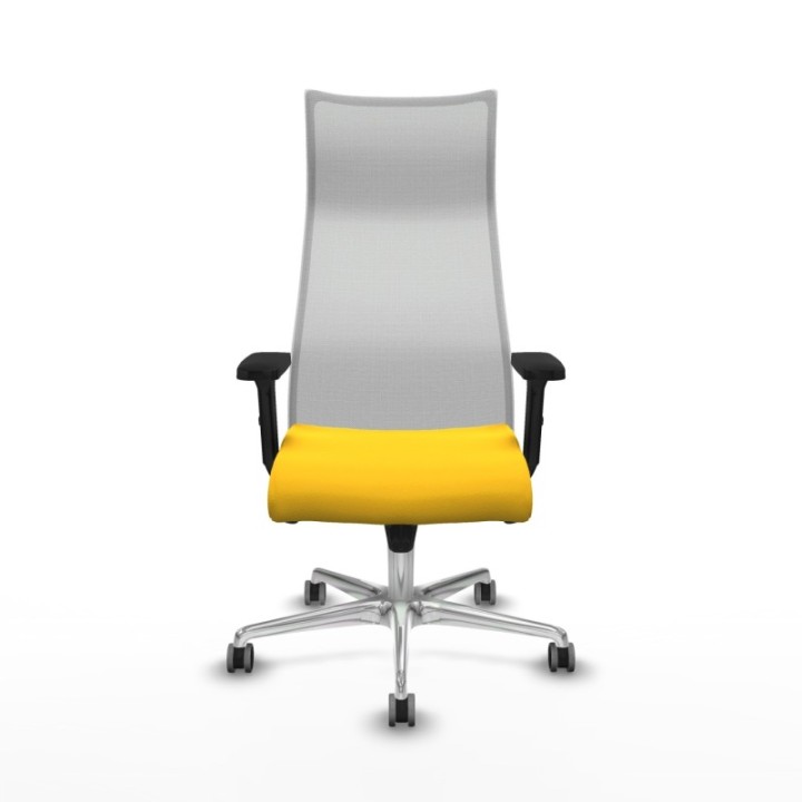 Albacete malla sincro malla blanca similpiel amarillo brazos 2D base aluminio ruedas 65mm engomadas