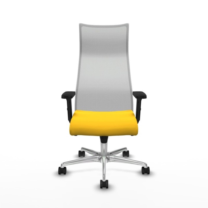 Albacete malla sincro malla blanca similpiel amarillo brazos 2D base aluminio ruedas 65 mm nailon