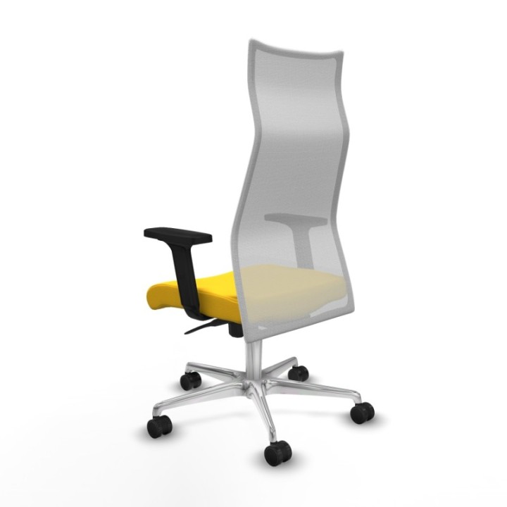 Albacete malla sincro malla blanca similpiel amarillo brazos 2D base aluminio ruedas 65 mm nailon