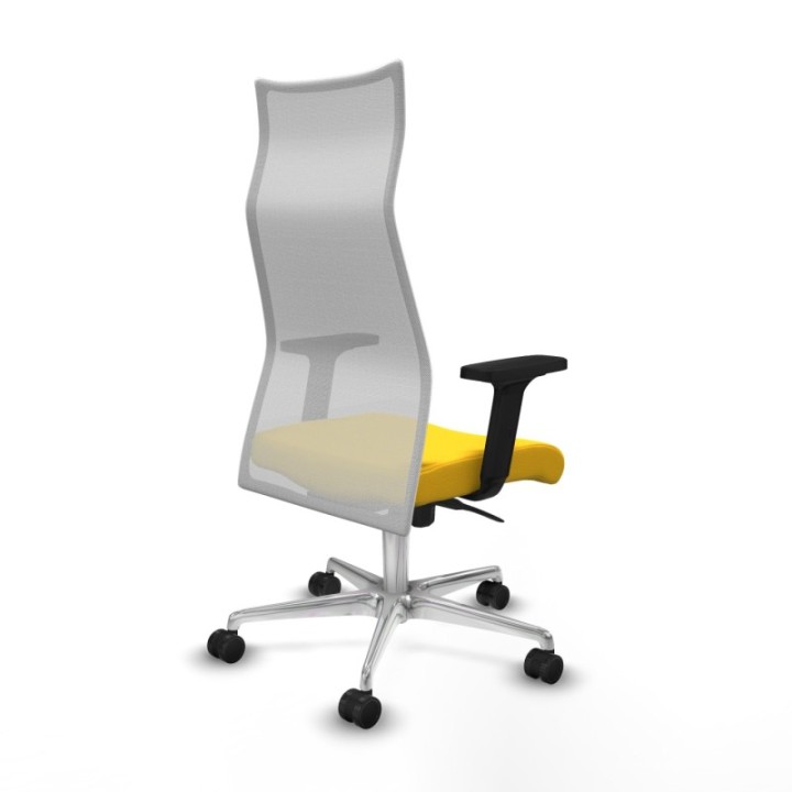 Albacete malla sincro malla blanca similpiel amarillo brazos 2D base aluminio ruedas 65 mm nailon