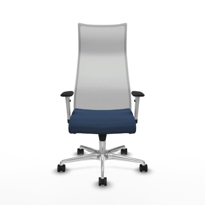 Albacete malla sincro malla blanca similpiel azul marino brazos blancos base aluminio ruedas 65 mm nailon