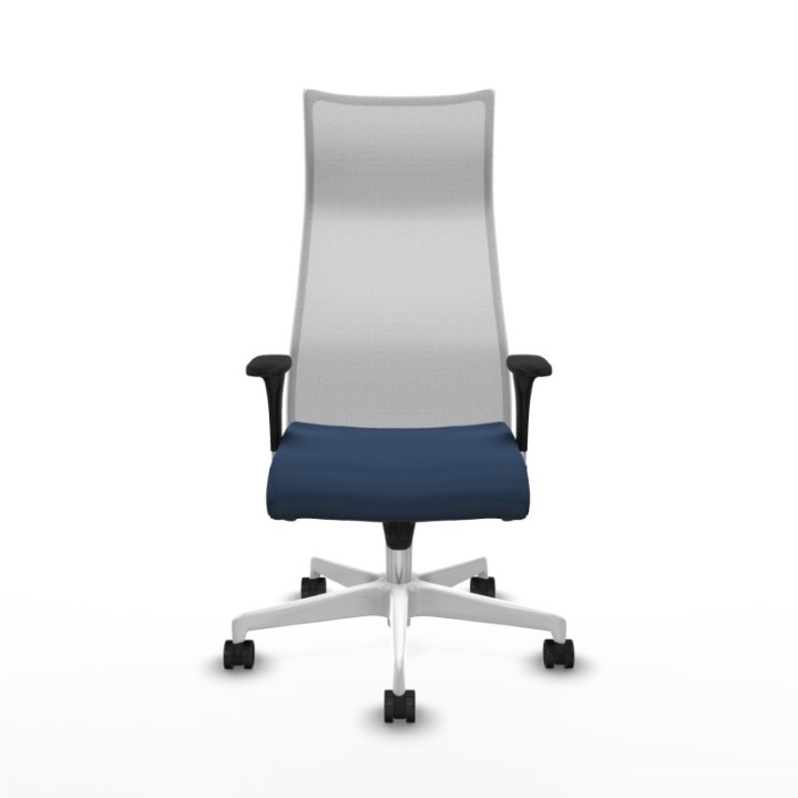 Albacete malla sincro malla blanca similpiel azul marino brazos 1D base blanca ruedas 65 mm nailon