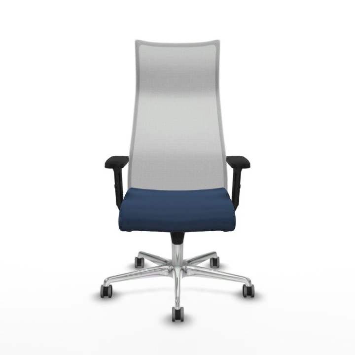 Albacete malla sincro malla blanca similpiel azul marino brazos 2D base aluminio ruedas 65mm engomadas