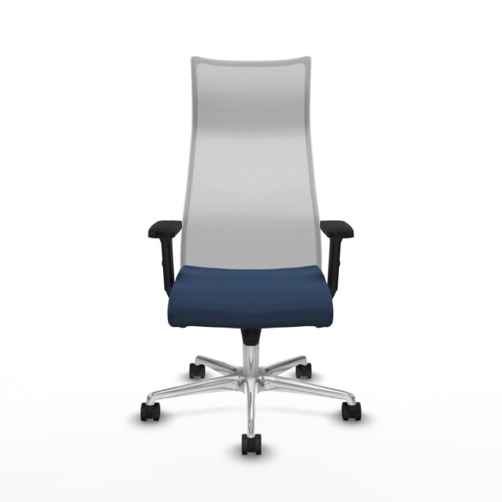 Albacete malla sincro malla blanca similpiel azul marino brazos 2D base aluminio ruedas 65 mm nailon