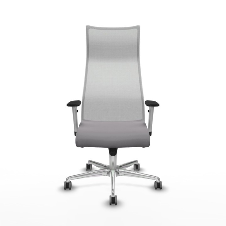 Albacete malla sincro malla blanca similpiel gris brazos blancos base aluminio ruedas 65mm engomadas