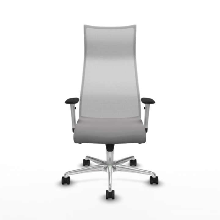 Albacete malla sincro malla blanca similpiel gris brazos blancos base aluminio ruedas 65 mm nailon