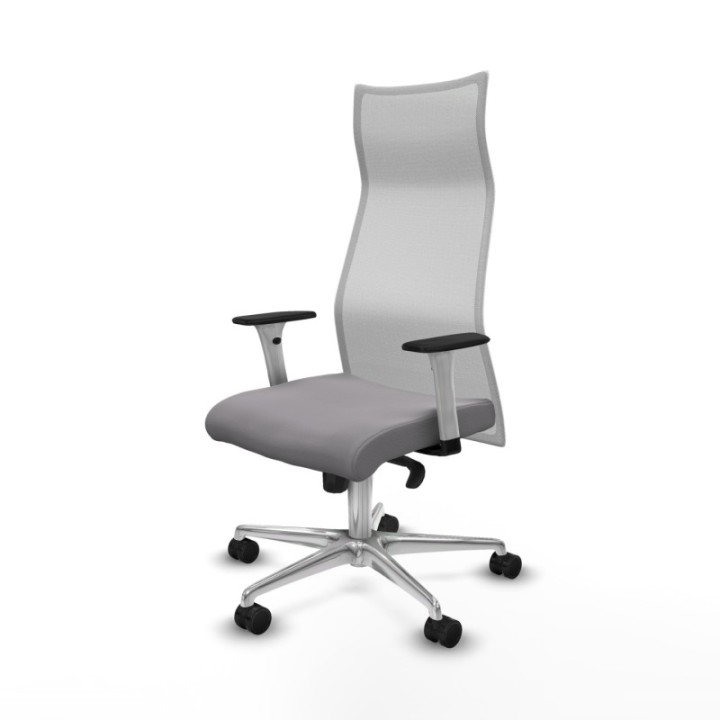 Albacete malla sincro malla blanca similpiel gris brazos blancos base aluminio ruedas 65 mm nailon