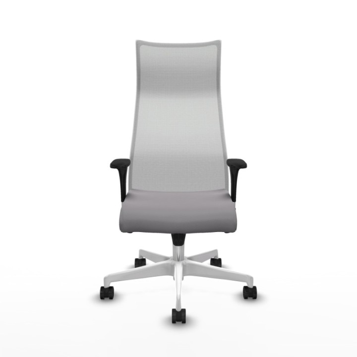 Albacete malla sincro malla blanca similpiel gris brazos 1D base blanca ruedas 65 mm nailon