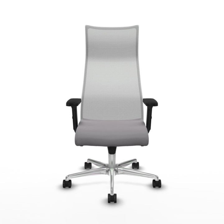 Albacete malla sincro malla blanca similpiel gris brazos 2D base aluminio ruedas 65 mm nailon