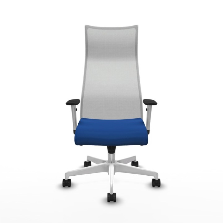 Albacete malla sincro malla blanca similpiel azul brazos blancos base blanca ruedas 65 mm nailon