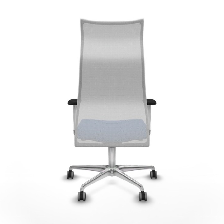 Albacete malla sincro malla blanca similpiel azul brazos blancos base aluminio ruedas 65mm engomadas