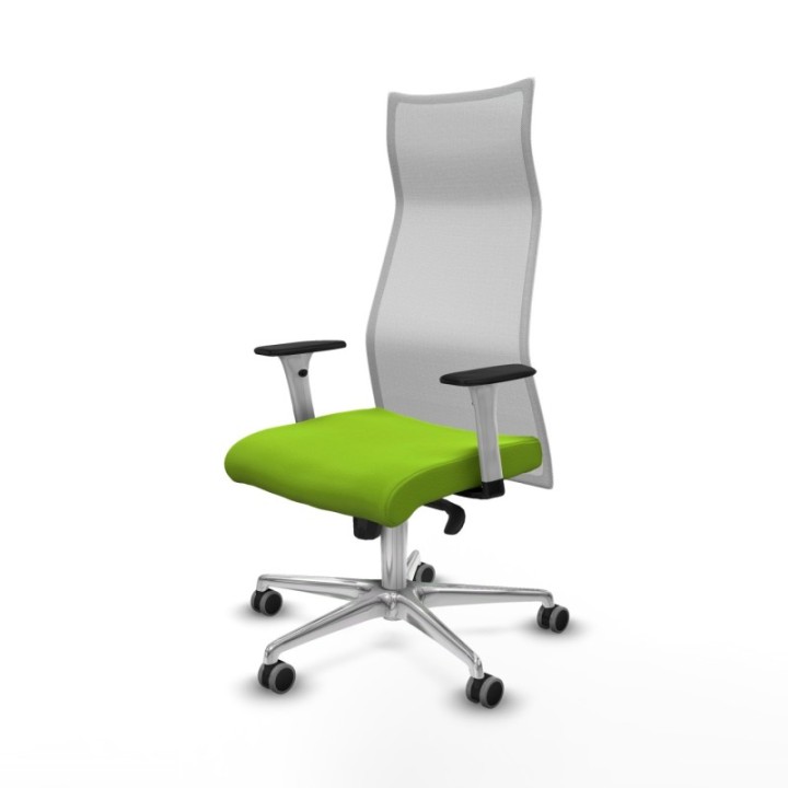 Albacete malla sincro malla blanca similpiel pistacho brazos blancos base aluminio ruedas 65mm engomadas