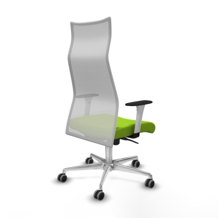 Albacete malla sincro malla blanca similpiel pistacho brazos blancos base aluminio ruedas 65mm engomadas