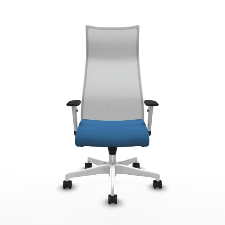 Albacete malla sincro malla blanca similpiel azul claro brazos blancos base blanca ruedas 65 mm nailon