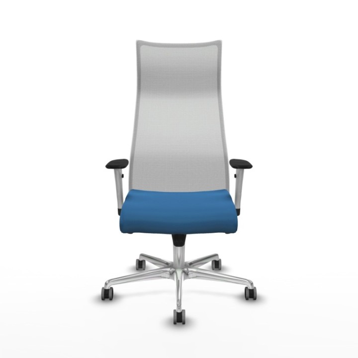 Albacete malla sincro malla blanca similpiel azul claro brazos blancos base aluminio ruedas 65mm engomadas