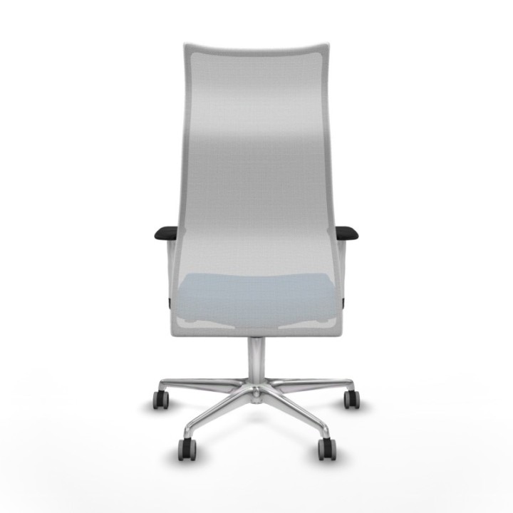 Albacete malla sincro malla blanca similpiel azul claro brazos blancos base aluminio ruedas 65mm engomadas