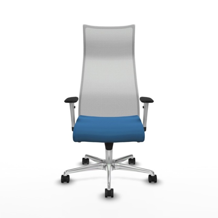 Albacete malla sincro malla blanca similpiel azul claro brazos blancos base aluminio ruedas 65 mm nailon