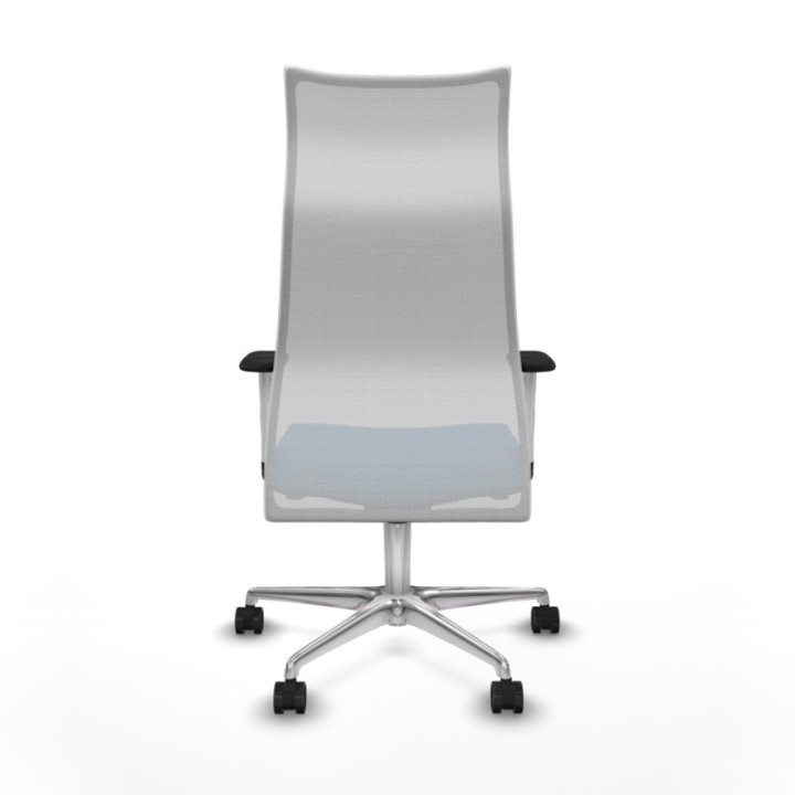 Albacete malla sincro malla blanca similpiel azul claro brazos blancos base aluminio ruedas 65 mm nailon