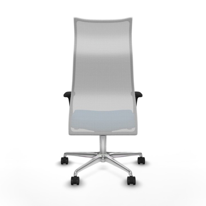 Albacete malla sincro malla blanca similpiel azul claro brazos 1D base aluminio ruedas 65 mm nailon