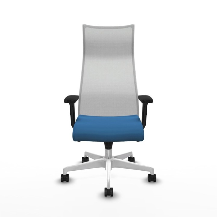 Albacete malla sincro malla blanca similpiel azul claro brazos 2D base blanca ruedas 65 mm nailon