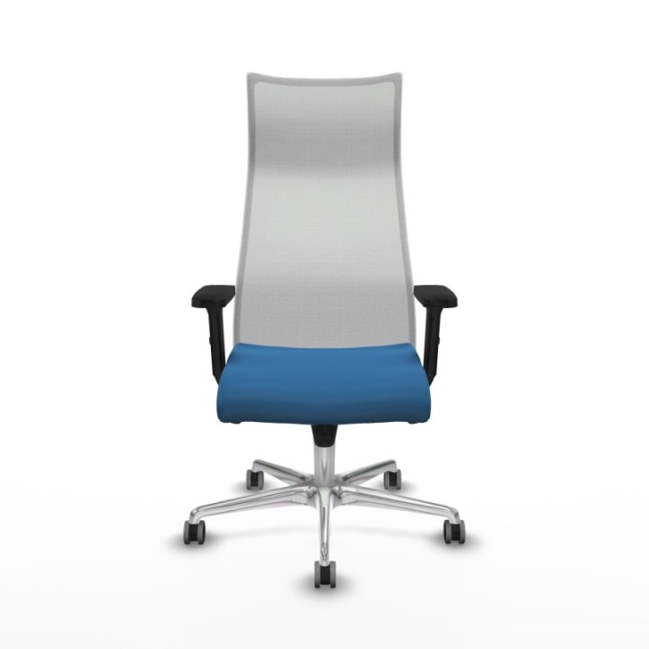 Albacete malla sincro malla blanca similpiel azul claro brazos 2D base aluminio ruedas 65mm engomadas