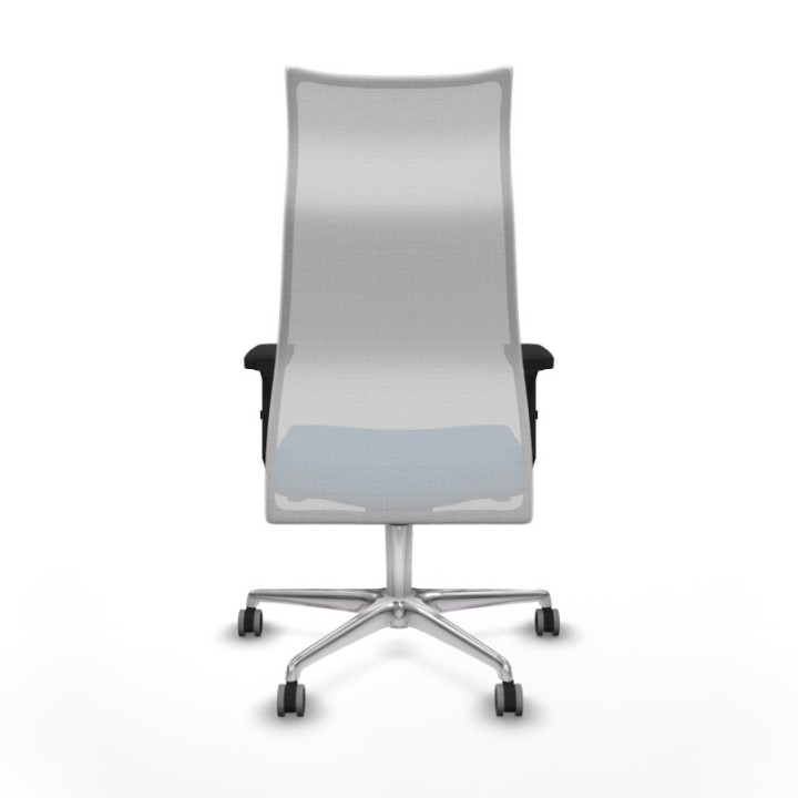 Albacete malla sincro malla blanca similpiel azul claro brazos 2D base aluminio ruedas 65mm engomadas