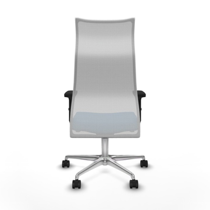 Albacete malla sincro malla blanca similpiel azul claro brazos 2D base aluminio ruedas 65 mm nailon