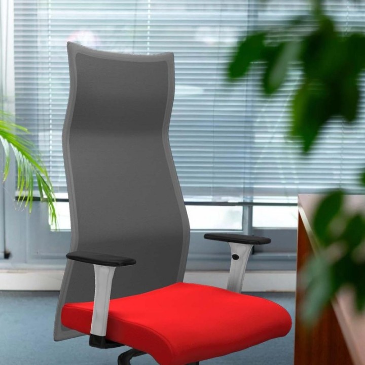 Albacete malla sincro malla blanca similpiel rojo brazos blancos base nailon ruedas 65 mm nailon