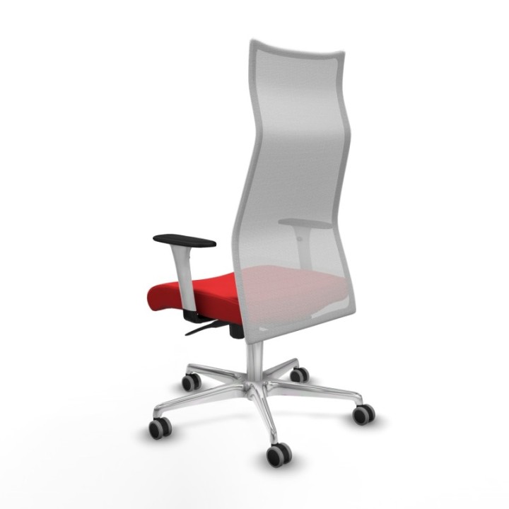 Albacete malla sincro malla blanca similpiel rojo brazos blancos base aluminio ruedas 65mm engomadas