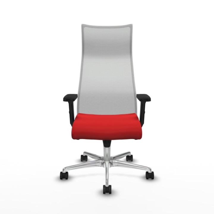 Albacete malla sincro malla blanca similpiel rojo brazos 2D base aluminio ruedas 65 mm nailon