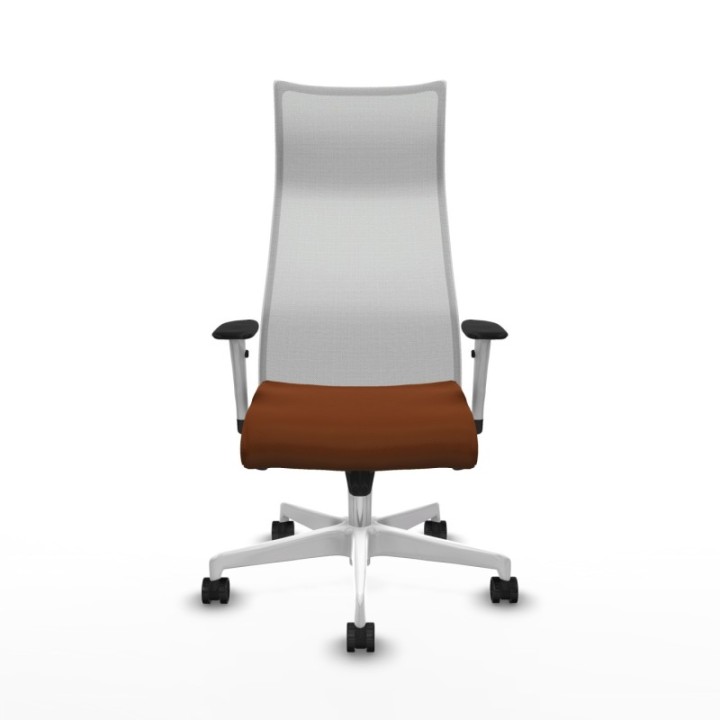 Albacete malla sincro malla blanca similpiel marrón brazos blancos base blanca ruedas 65 mm nailon