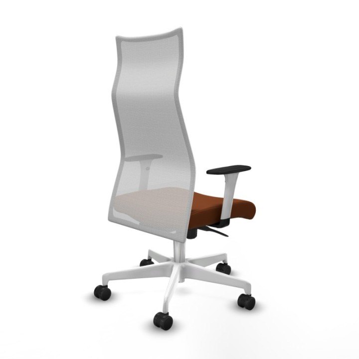 Albacete malla sincro malla blanca similpiel marrón brazos blancos base blanca ruedas 65 mm nailon