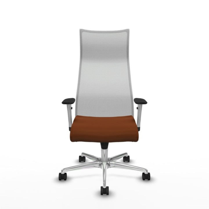 Albacete malla sincro malla blanca similpiel marrón brazos blancos base aluminio ruedas 65 mm nailon