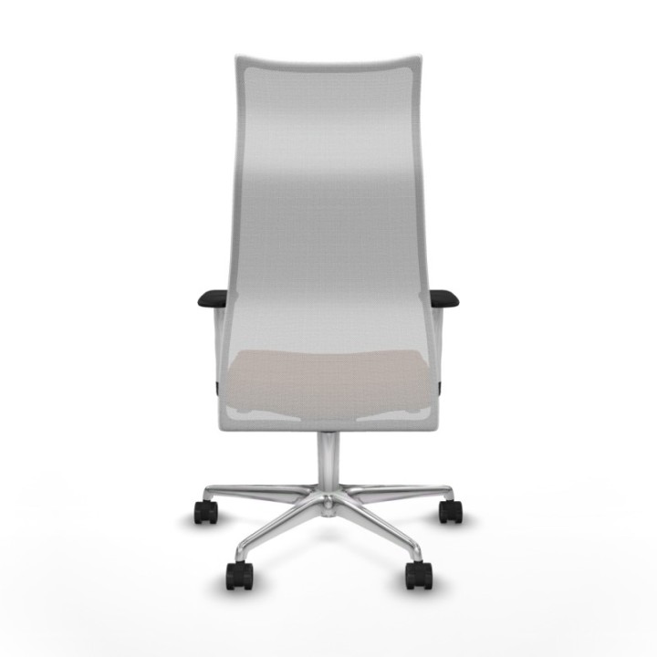 Albacete malla sincro malla blanca similpiel marrón brazos blancos base aluminio ruedas 65 mm nailon