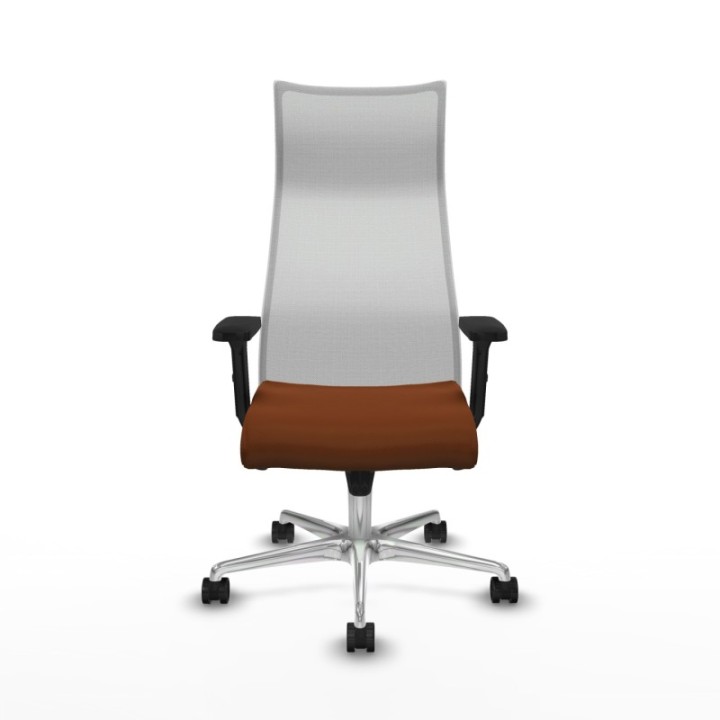 Albacete malla sincro malla blanca similpiel marrón brazos 2D base aluminio ruedas 65 mm nailon