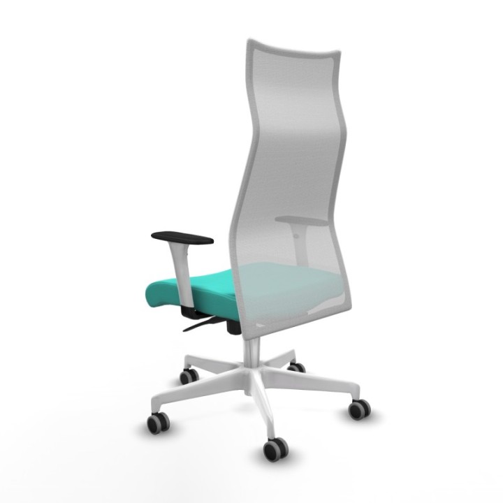 Albacete malla sincro malla blanca similpiel turquesa brazos blancos base blanca ruedas 65mm engomadas