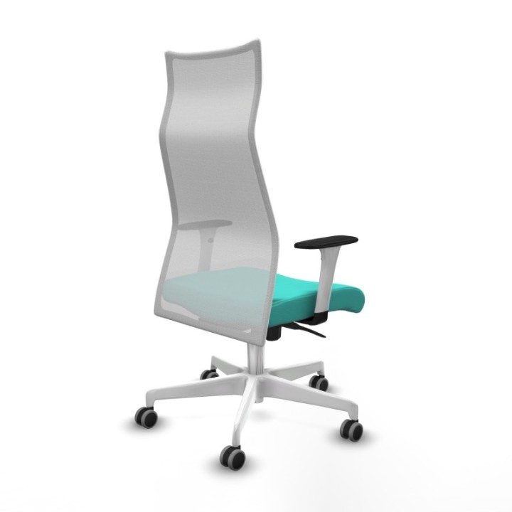 Albacete malla sincro malla blanca similpiel turquesa brazos blancos base blanca ruedas 65mm engomadas