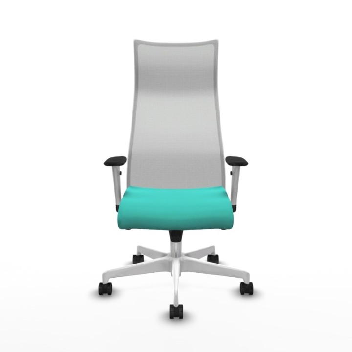 Albacete malla sincro malla blanca similpiel turquesa brazos blancos base blanca ruedas 65 mm nailon