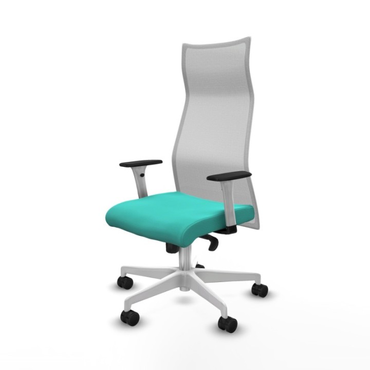 Albacete malla sincro malla blanca similpiel turquesa brazos blancos base blanca ruedas 65 mm nailon