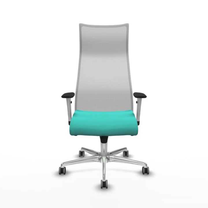 Albacete malla sincro malla blanca similpiel turquesa brazos blancos base aluminio ruedas 65mm engomadas