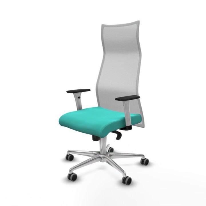 Albacete malla sincro malla blanca similpiel turquesa brazos blancos base aluminio ruedas 65mm engomadas