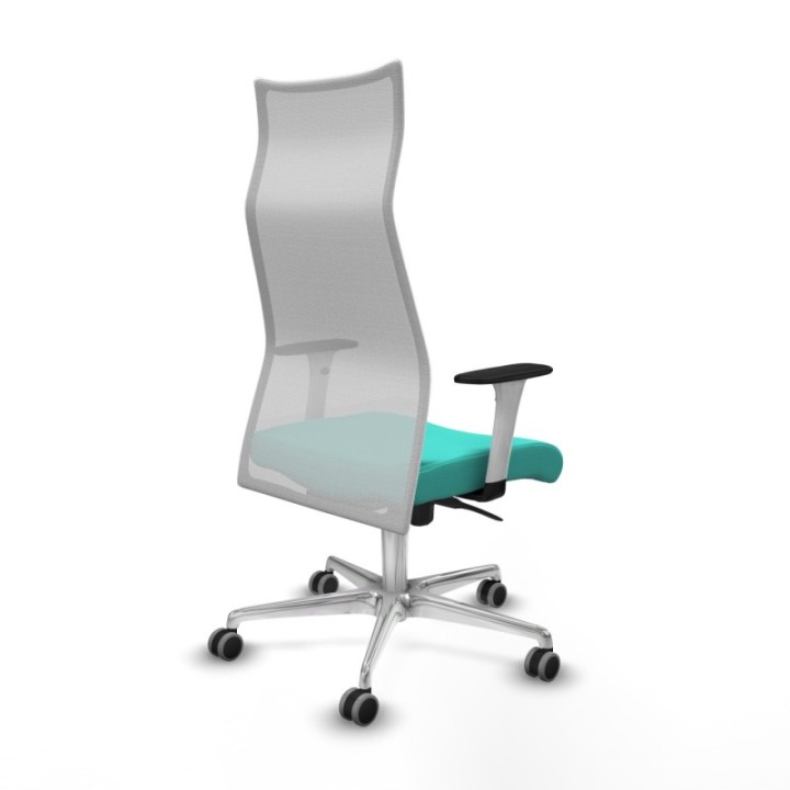 Albacete malla sincro malla blanca similpiel turquesa brazos blancos base aluminio ruedas 65mm engomadas