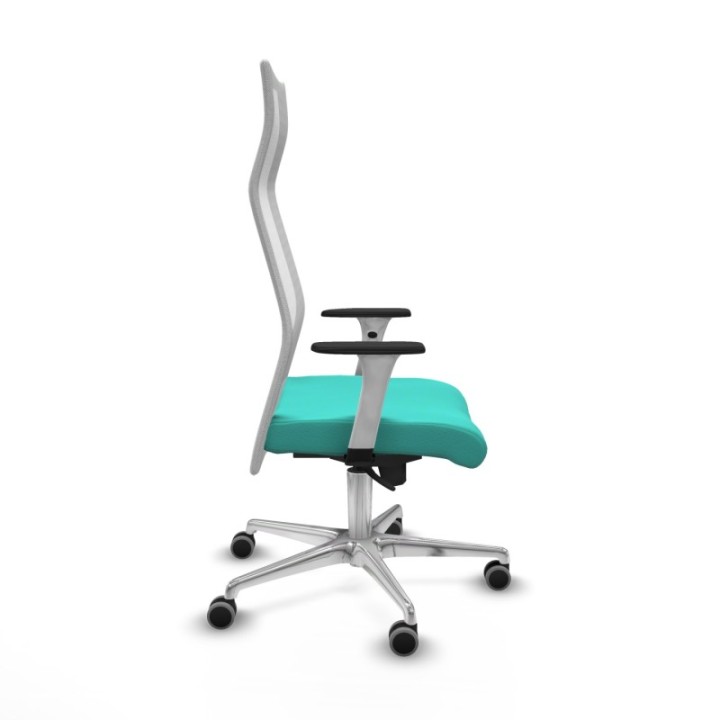 Albacete malla sincro malla blanca similpiel turquesa brazos blancos base aluminio ruedas 65mm engomadas