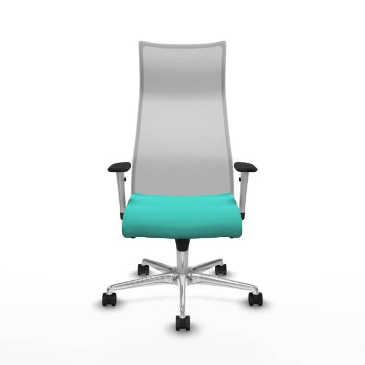 Albacete malla sincro malla blanca similpiel turquesa brazos blancos base aluminio ruedas 65 mm nailon