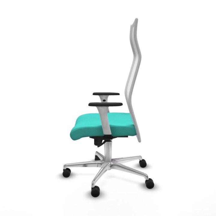 Albacete malla sincro malla blanca similpiel turquesa brazos blancos base aluminio ruedas 65 mm nailon